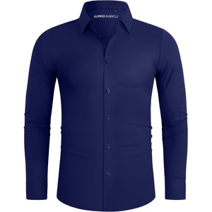 image:imageAlimens amp Gentle Stretch Mens Dress Shirts Slim Fit Long Sleeve Casual Skinny Muscle Fit Wrinkle Free Button Down ShirtNavy Blue