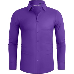 image:imageAlimens amp Gentle Stretch Mens Dress Shirts Slim Fit Long Sleeve Casual Skinny Muscle Fit Wrinkle Free Button Down ShirtPurple