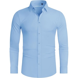 image:imageAlimens amp Gentle Stretch Mens Dress Shirts Slim Fit Long Sleeve Casual Skinny Muscle Fit Wrinkle Free Button Down ShirtSky Blue