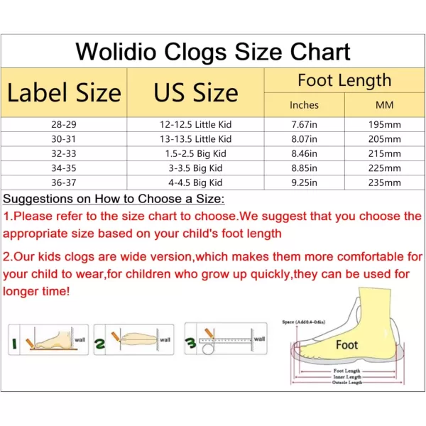 Boys and Girls Arch Support Garden Clogs Shoes Kids Slippers Indoor Outdoor Beach Sandals Removable Cushion Insole
