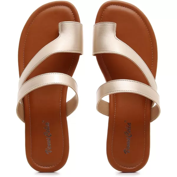 VenusCelia Women's Toe-Ring Wide Slide Sandal