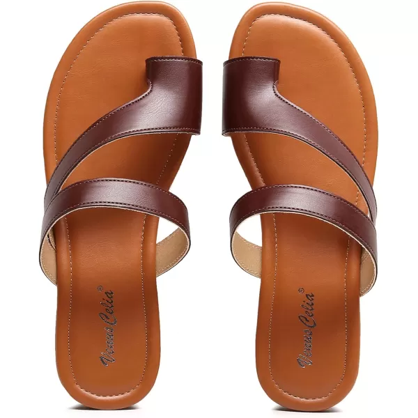 VenusCelia Women's Toe-Ring Wide Slide Sandal