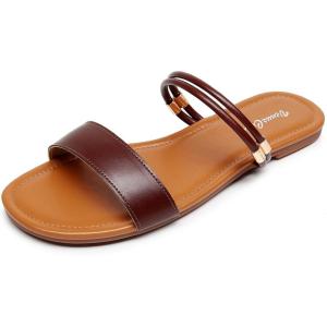 imageVenusCelia Womens Double Straps Wide Flat SandalBrown