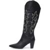 imageVenusCelia Womens Knee High Stretchy Fashion BootsBlack Pu Embroidery