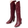 imageVenusCelia Womens Knee High Stretchy Fashion BootsBurgundy Pu Embroidery