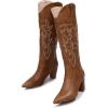 imageVenusCelia Womens Knee High Stretchy Fashion BootsTan Pu Embroidery