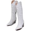 imageVenusCelia Womens Knee High Stretchy Fashion BootsWhite Pu Embroidery
