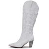 imageVenusCelia Womens Knee High Stretchy Fashion BootsWhite Pu Embroidery