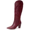 imageVenusCelia Womens Knee High Stretchy Fashion BootsBurgundy Pu Embroidery
