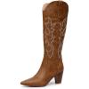 imageVenusCelia Womens Knee High Stretchy Fashion BootsTan Pu Embroidery