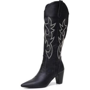 imageVenusCelia Womens Knee High Stretchy Fashion BootsBlack Pu Embroidery