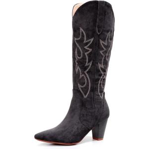 imageVenusCelia Womens Knee High Stretchy Fashion BootsGrey Suede Embroidery