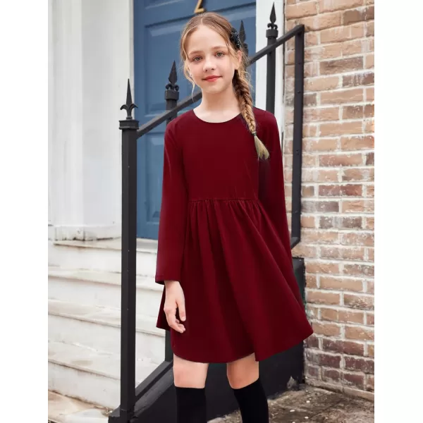 Arshiner Girl Long Sleeve A Line Skater Casual Twirly Casual Dress