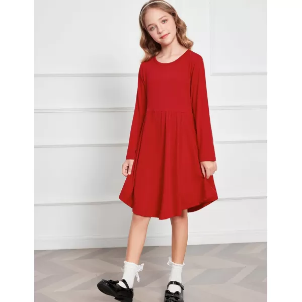 Arshiner Girl Long Sleeve A Line Skater Casual Twirly Casual Dress