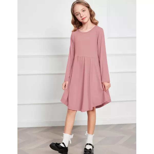 Arshiner Girl Long Sleeve A Line Skater Casual Twirly Casual Dress