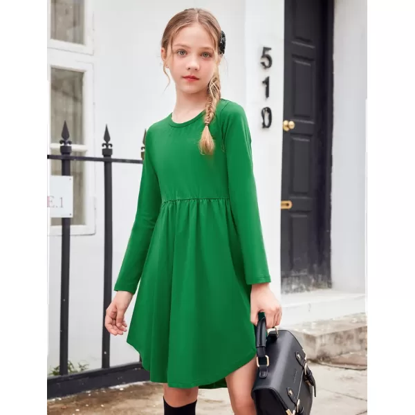 Arshiner Girl Long Sleeve A Line Skater Casual Twirly Casual Dress