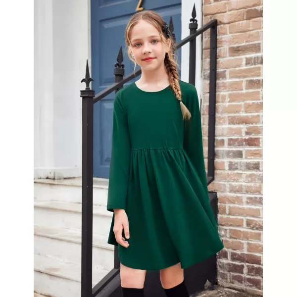 Arshiner Girl Long Sleeve A Line Skater Casual Twirly Casual Dress