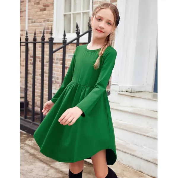 Arshiner Girl Long Sleeve A Line Skater Casual Twirly Casual Dress