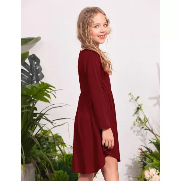 Arshiner Girl Long Sleeve A Line Skater Casual Twirly Casual Dress