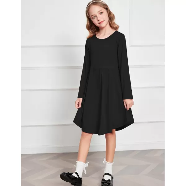 Arshiner Girl Long Sleeve A Line Skater Casual Twirly Casual Dress