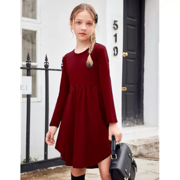 Arshiner Girl Long Sleeve A Line Skater Casual Twirly Casual Dress