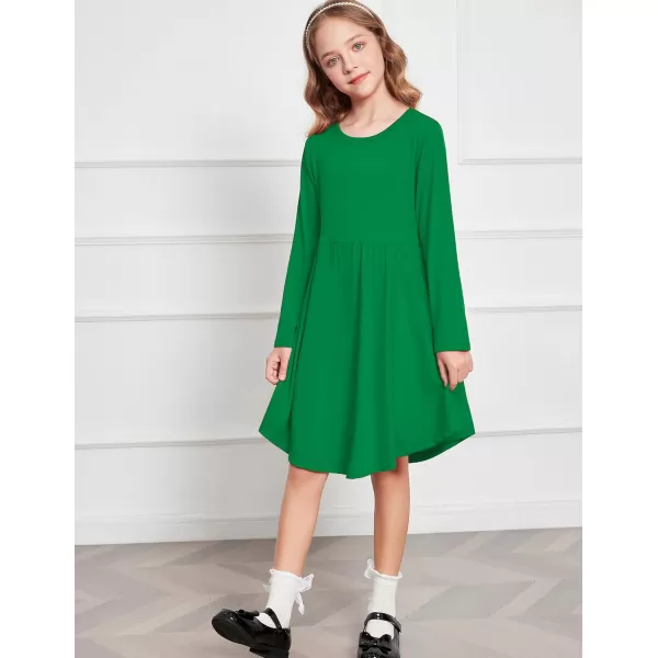 Arshiner Girl Long Sleeve A Line Skater Casual Twirly Casual Dress