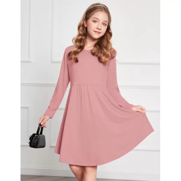 Arshiner Girl Long Sleeve A Line Skater Casual Twirly Casual Dress
