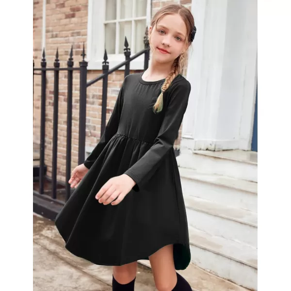 Arshiner Girl Long Sleeve A Line Skater Casual Twirly Casual Dress