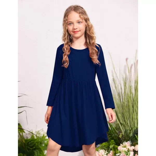 Arshiner Girl Long Sleeve A Line Skater Casual Twirly Casual Dress