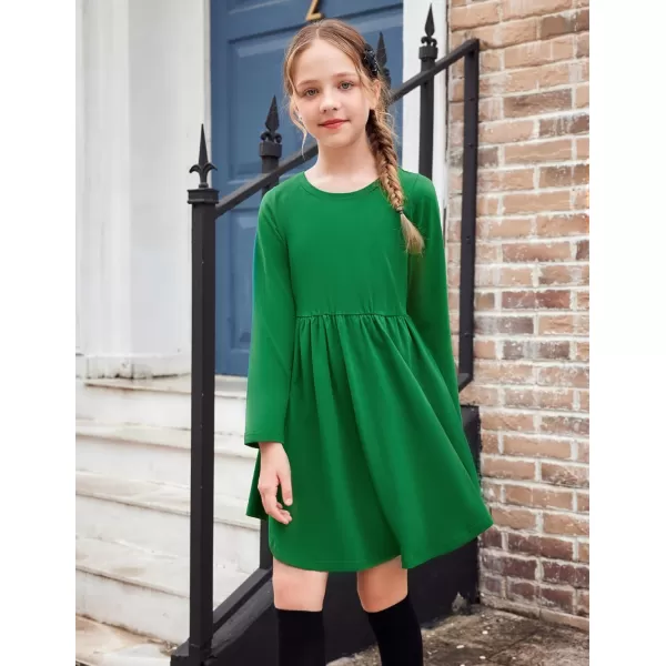 Arshiner Girl Long Sleeve A Line Skater Casual Twirly Casual Dress