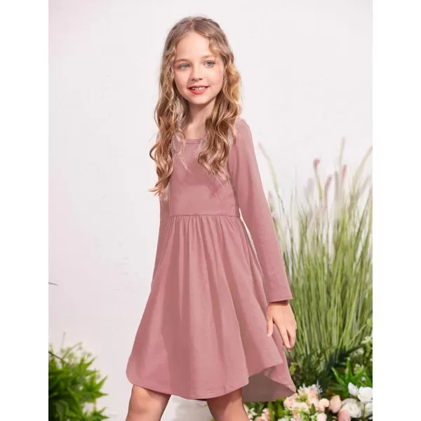 Arshiner Girl Long Sleeve A Line Skater Casual Twirly Casual Dress