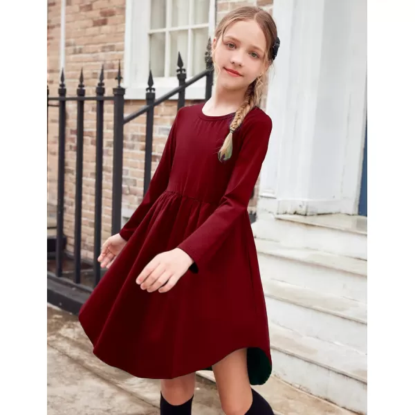 Arshiner Girl Long Sleeve A Line Skater Casual Twirly Casual Dress