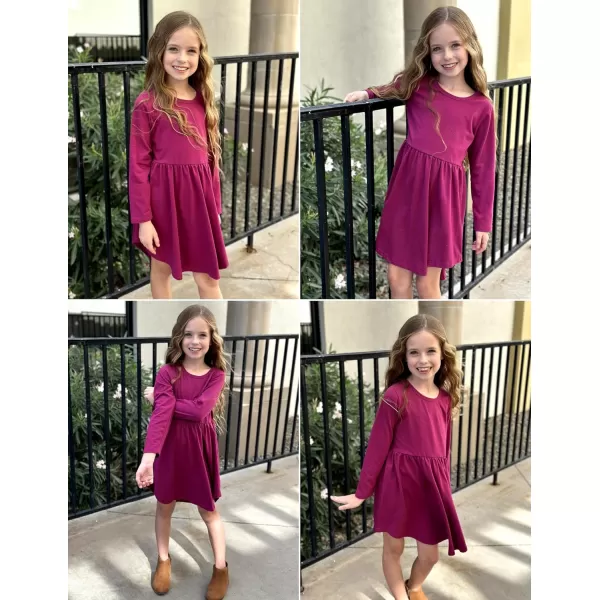 Arshiner Girl Long Sleeve A Line Skater Casual Twirly Casual Dress