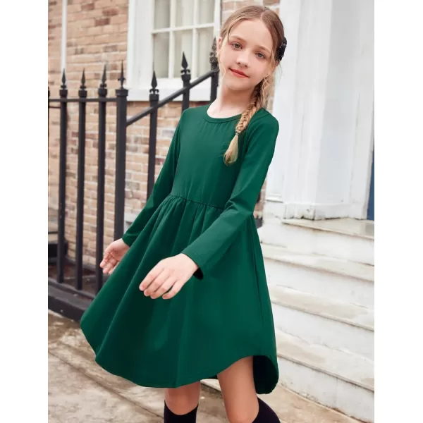Arshiner Girl Long Sleeve A Line Skater Casual Twirly Casual Dress