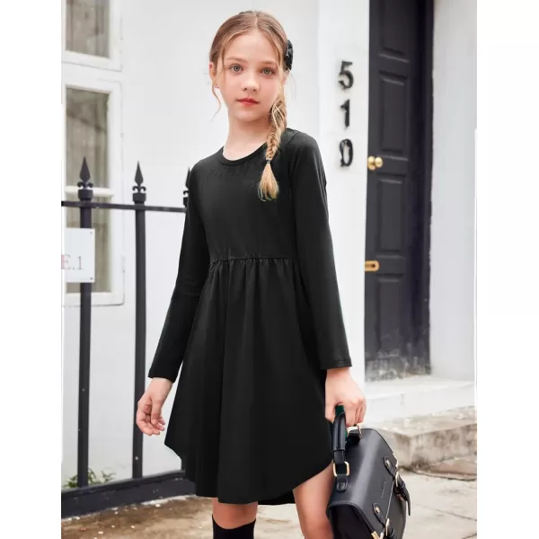 Arshiner Girl Long Sleeve A Line Skater Casual Twirly Casual Dress