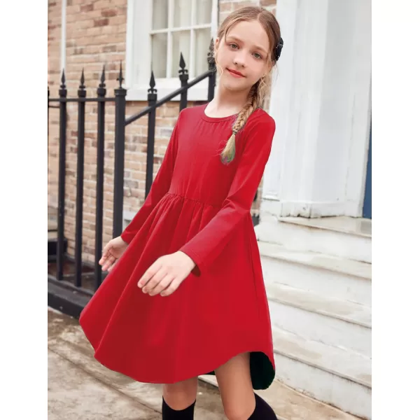 Arshiner Girl Long Sleeve A Line Skater Casual Twirly Casual Dress