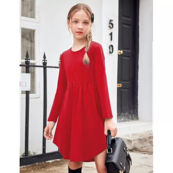 Arshiner Girl Long Sleeve A Line Skater Casual Twirly Casual Dress
