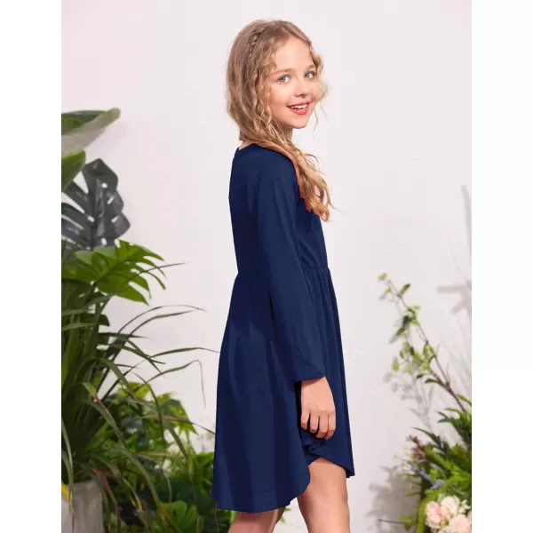 Arshiner Girl Long Sleeve A Line Skater Casual Twirly Casual Dress