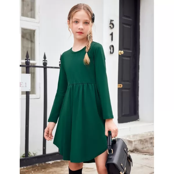 Arshiner Girl Long Sleeve A Line Skater Casual Twirly Casual Dress