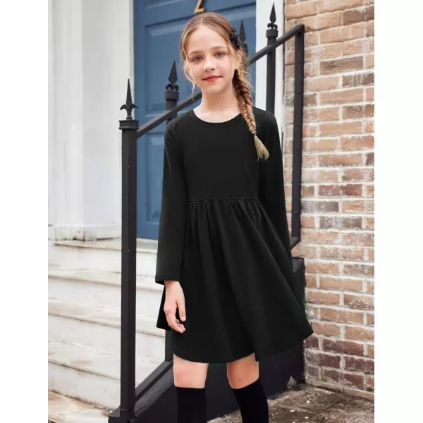 Arshiner Girl Long Sleeve A Line Skater Casual Twirly Casual Dress