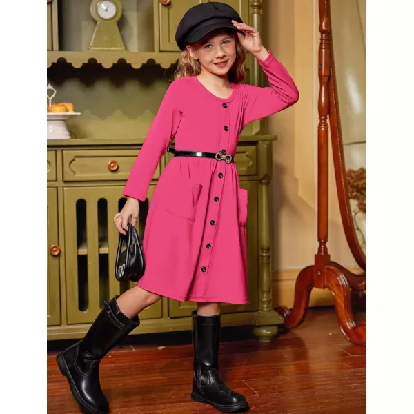Arshiner Girl's Dresses Button Down Midi Long Sleeve Casual Sundress A-line Dress with Pockets