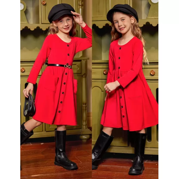 Arshiner Girl's Dresses Button Down Midi Long Sleeve Casual Sundress A-line Dress with Pockets