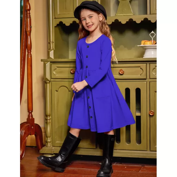 Arshiner Girl's Dresses Button Down Midi Long Sleeve Casual Sundress A-line Dress with Pockets