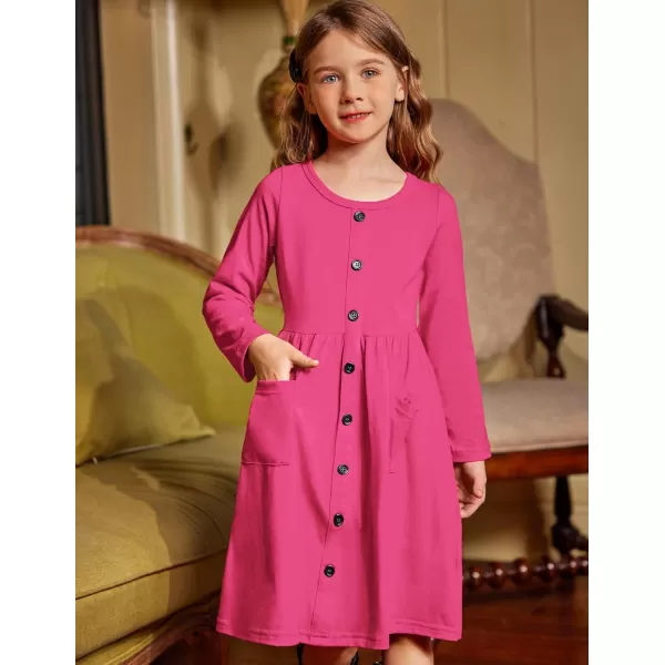 Arshiner Girl's Dresses Button Down Midi Long Sleeve Casual Sundress A-line Dress with Pockets