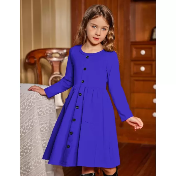 Arshiner Girl's Dresses Button Down Midi Long Sleeve Casual Sundress A-line Dress with Pockets