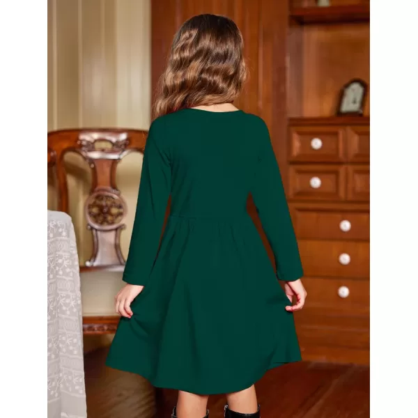 Arshiner Girl's Dresses Button Down Midi Long Sleeve Casual Sundress A-line Dress with Pockets