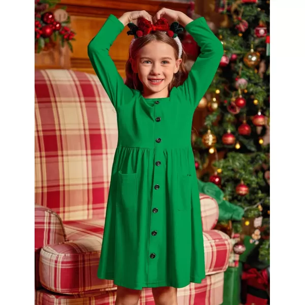 Arshiner Girl's Dresses Button Down Midi Long Sleeve Casual Sundress A-line Dress with Pockets