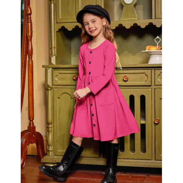 Arshiner Girl's Dresses Button Down Midi Long Sleeve Casual Sundress A-line Dress with Pockets