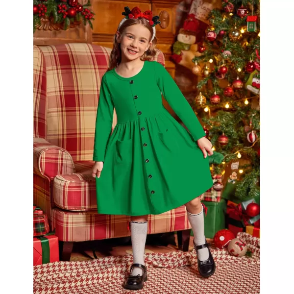 Arshiner Girl's Dresses Button Down Midi Long Sleeve Casual Sundress A-line Dress with Pockets