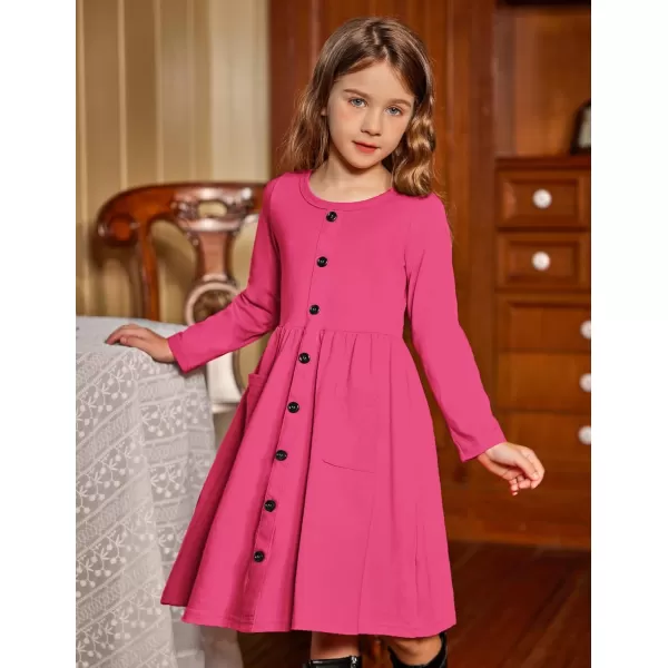 Arshiner Girl's Dresses Button Down Midi Long Sleeve Casual Sundress A-line Dress with Pockets